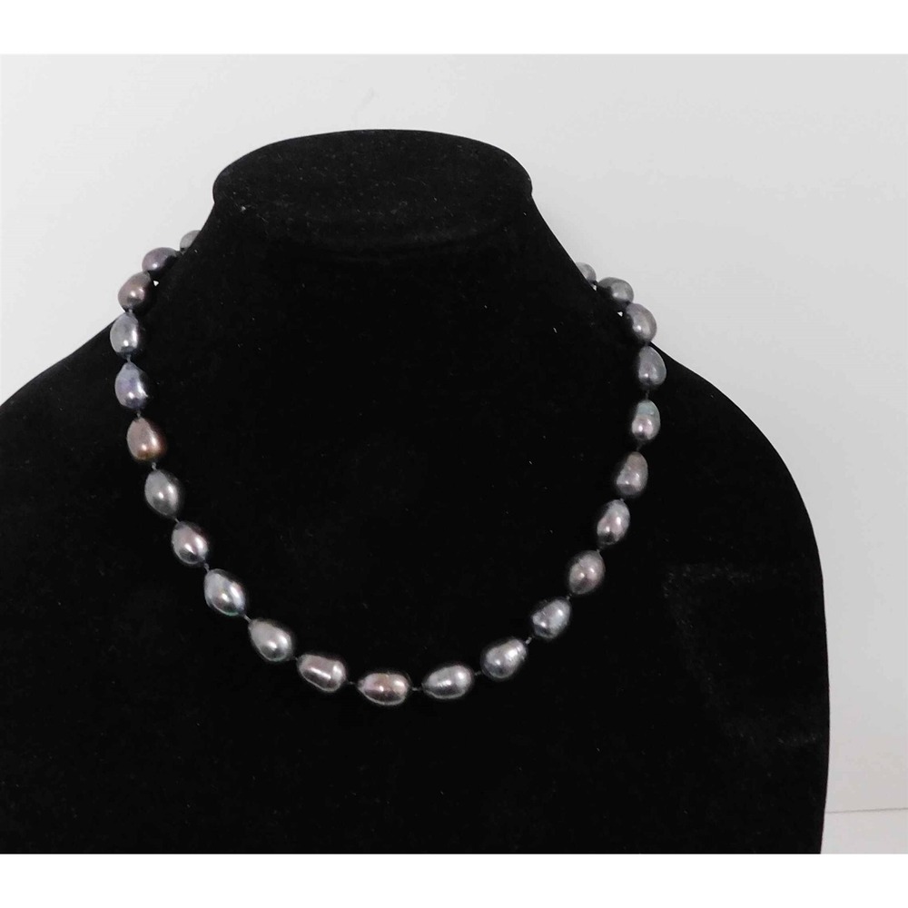 Genuine‎ Tahitian Purple/ Gray Pearl Necklace .850 clasp